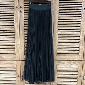 Sheer Tulle Overlay Pleated Maxi Skirt Black Giuseppe Collection Size Small